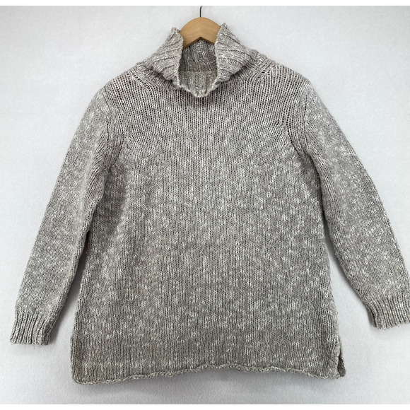 Eileen Fisher Sweaters - EILEEN FISHER Sweater M Organic Cotton Marled Chunky Turtleneck Pullover Gray